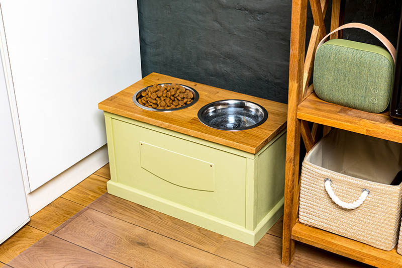 wooden elevated dog feeder