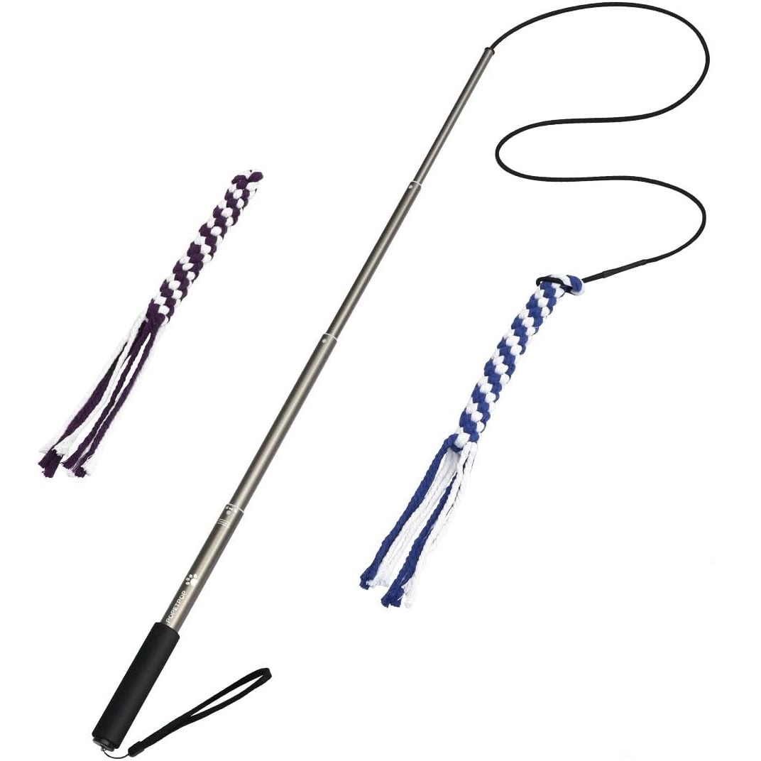 POPETPOP Dog Outdoor Toy Extendable Teaser Wand Outside Interactive Fun Toys with 2 Rope Chew Play Toys for Training Exercise