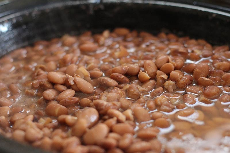 a pan of refried beans
