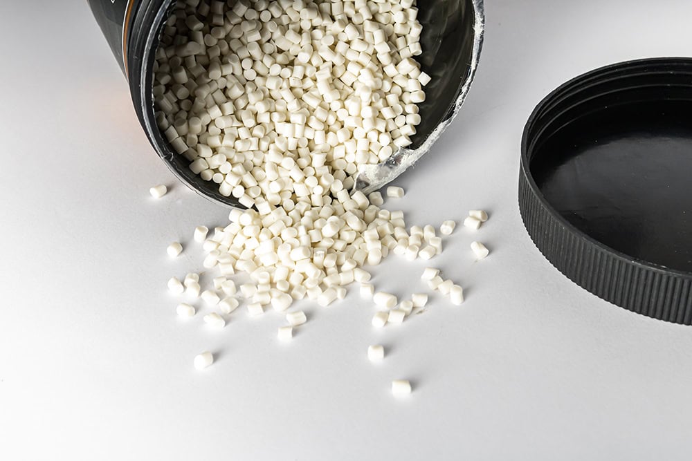 biopellets spilled from tub