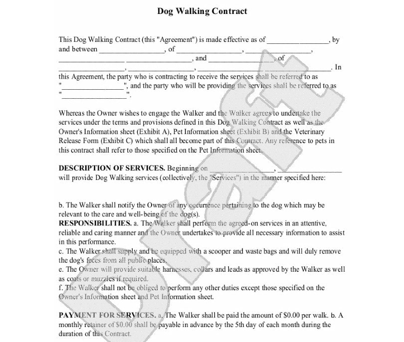 Dog Walking Contract from Rocket Lawyer