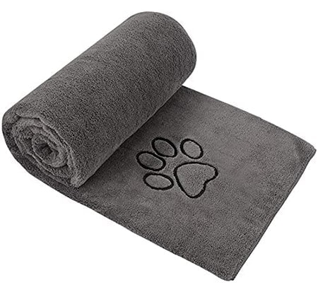 Premium Microfiber Dog Drying Bag Quickly Removes Water Mud and Dirt Extra Absorbent Towel Solution with Durable Hook and Loop Neck Strap-Gray-S