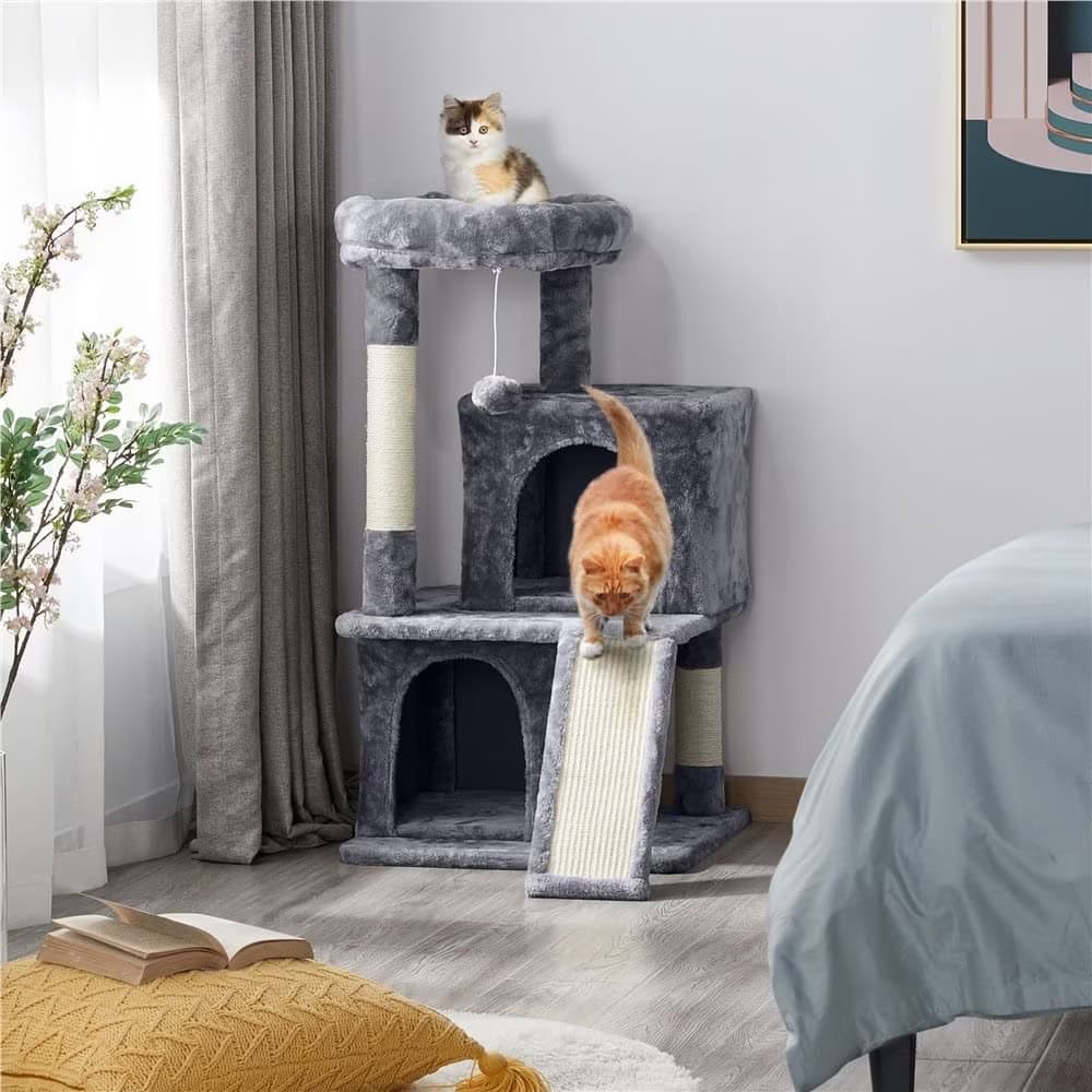 Yaheetech 3 Tiers 36-in Plush Cat Tower with Double Cat Condo New