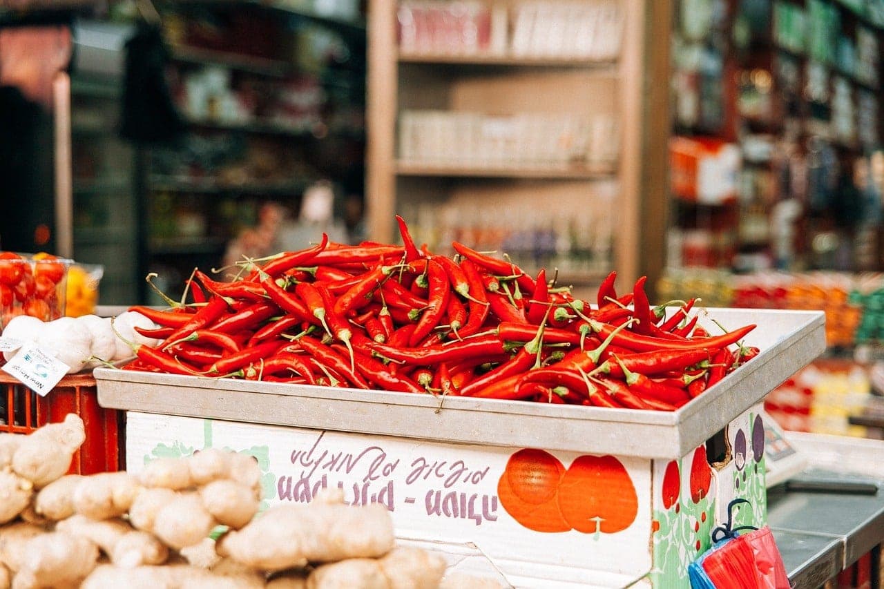 chili peppers in the market