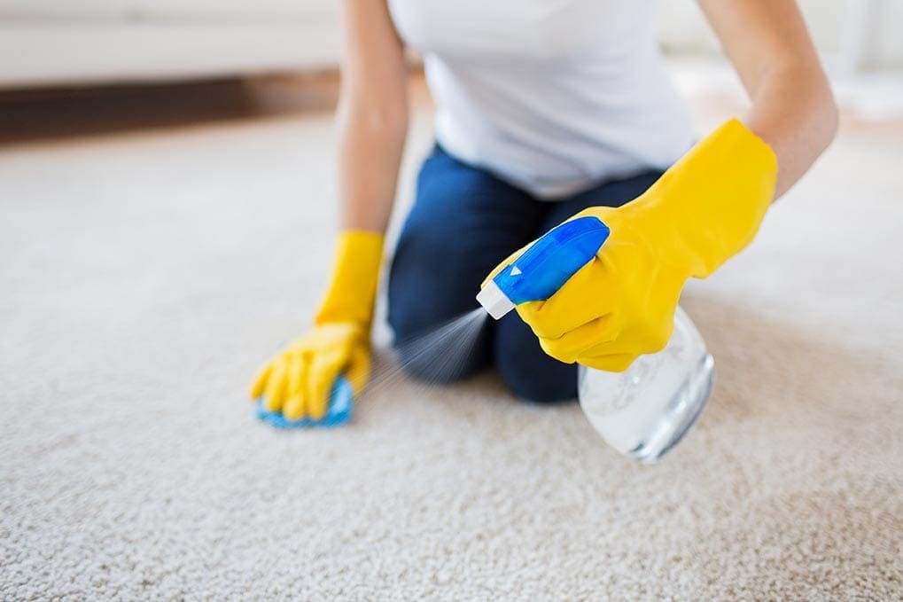 person spraying on the carpet