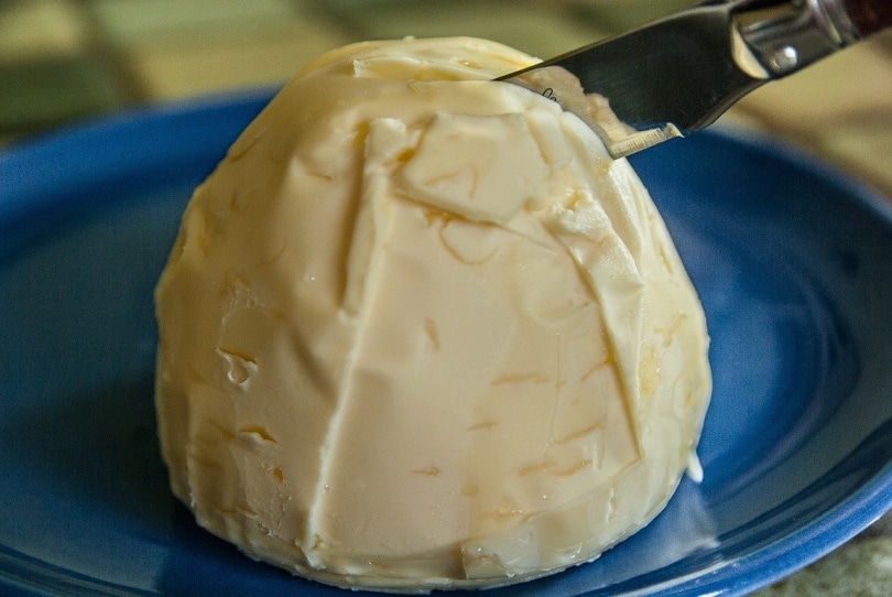 Margarine on a blue plate