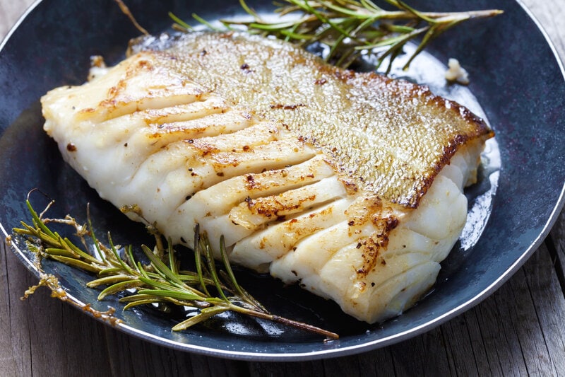 Cooked cod with rosemary