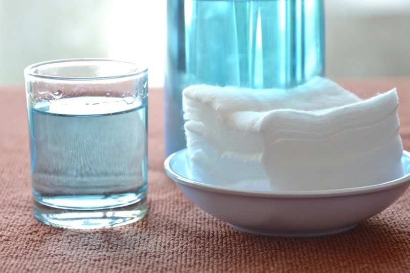 Hydrogen Peroxide in glass and clean white cotton