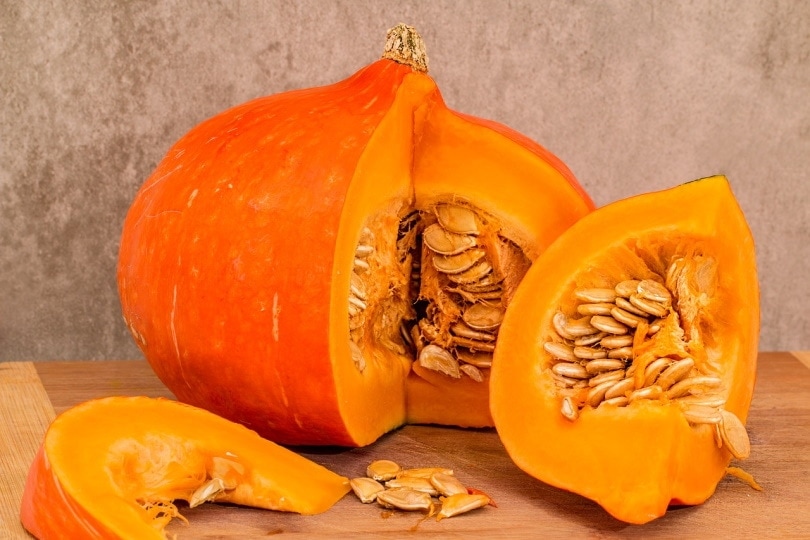 Squash sliced open on table