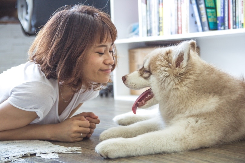 dog owner with her pet