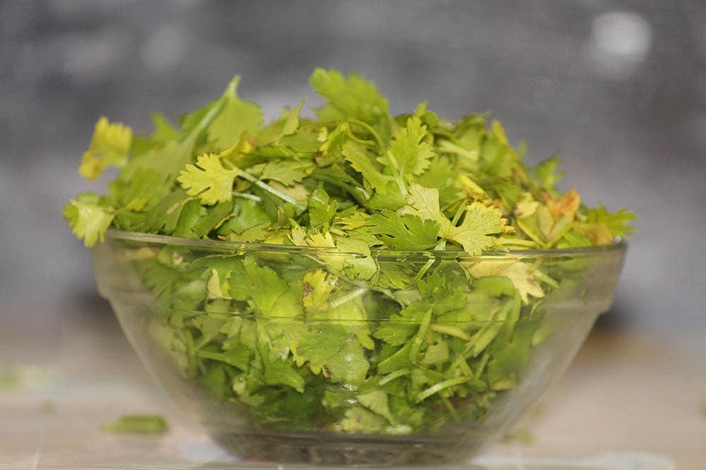 a bowl of cilantro leaves