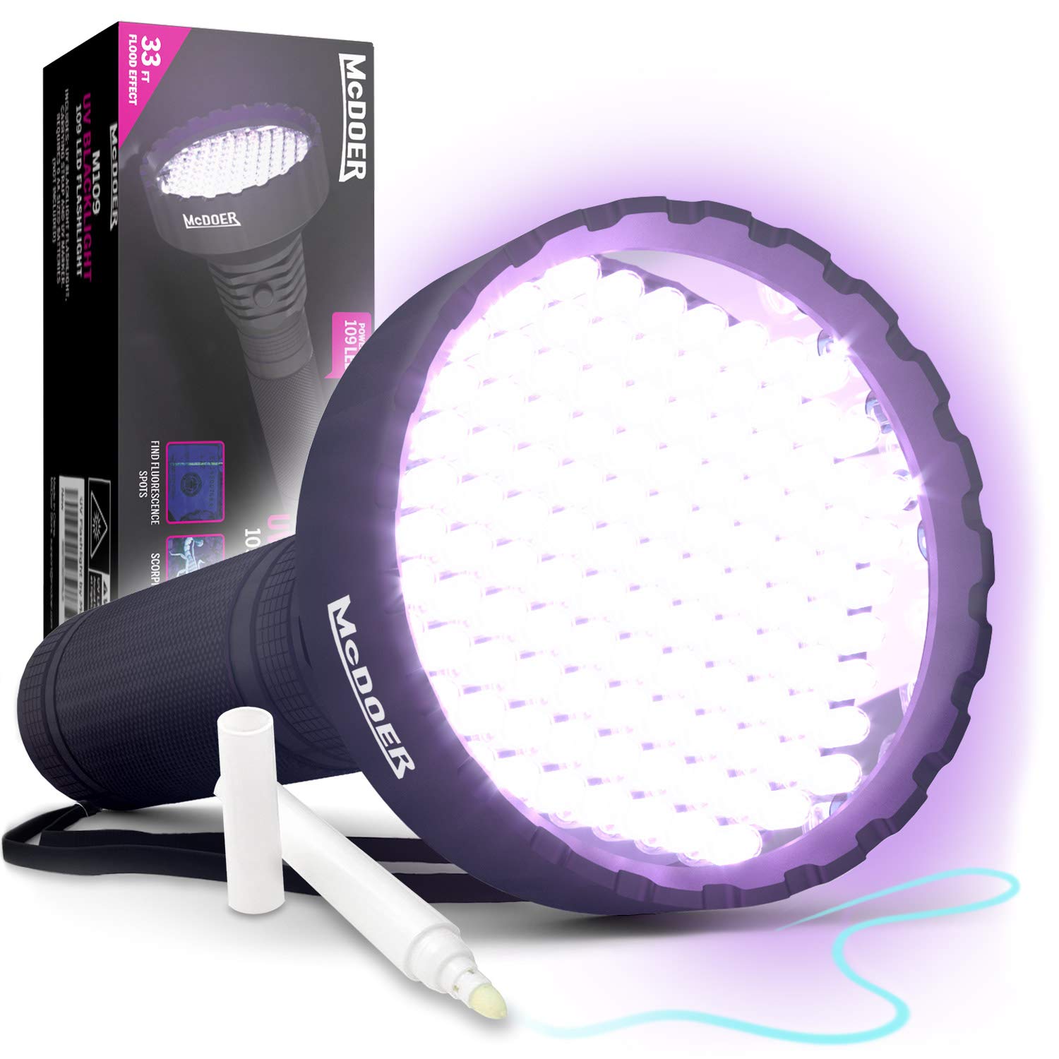 McDOER Blacklight Flashlight Ver 2 UV 109 LED 