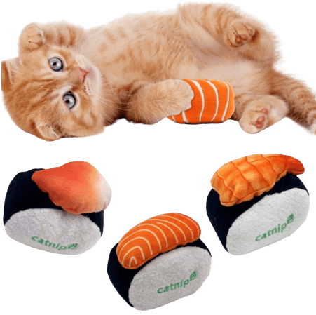 Kitty Teeth Cleaning Chewing Toy Boredom Relief Fluffy Sushi Roll Pillow Interactive Toys for Cat Lover Gifts Montessori&USA 6 PCS Catnip Toy Sushi Cat Bite Resistant Toy Cat Toys 