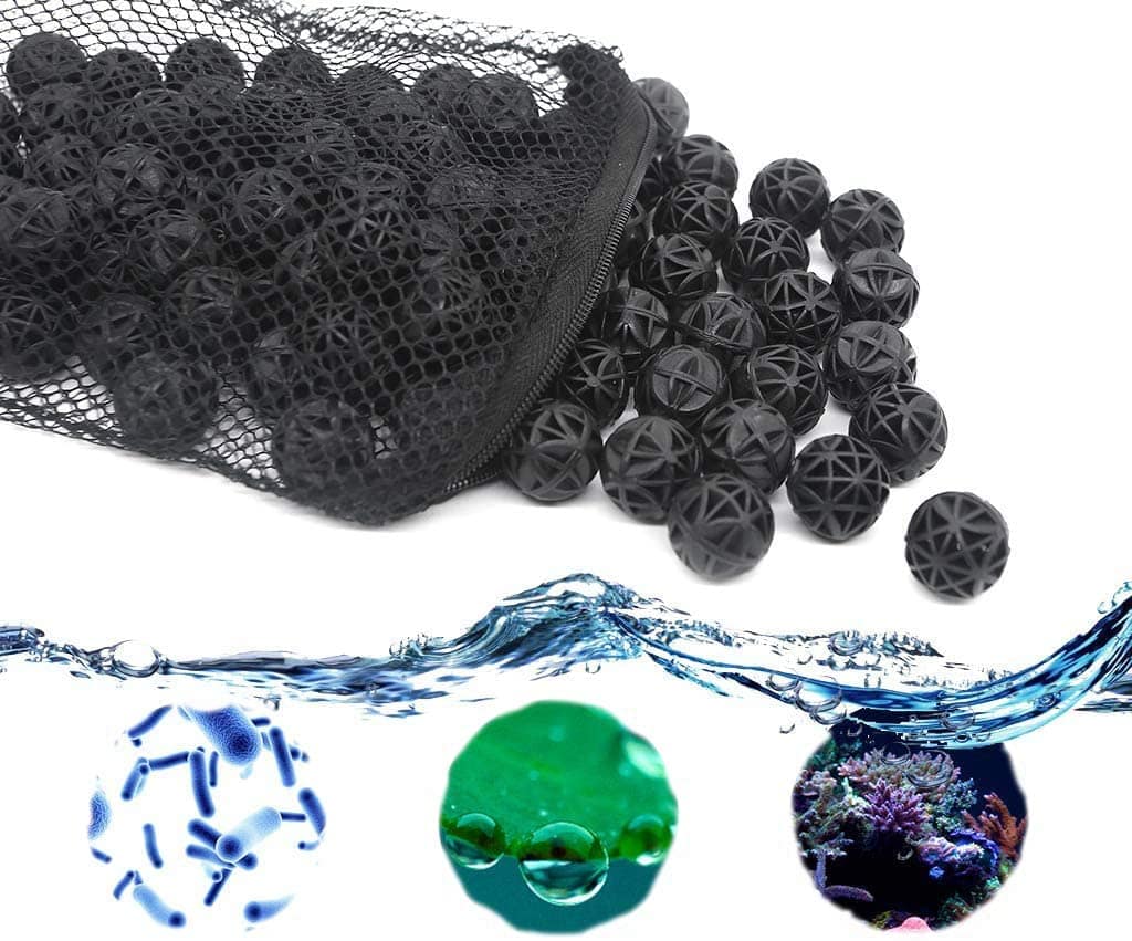 QPOND 1 Lb Active Carbon + 30 Pcs Bio Balls In Media Bags For Aquarium Canister Filter