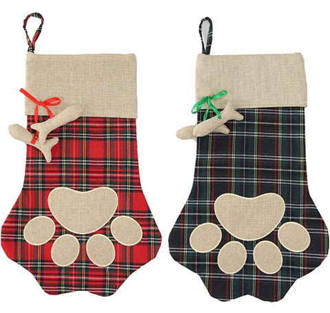 Burlap Cat Paws Christmas Stocking, Pack of Two
