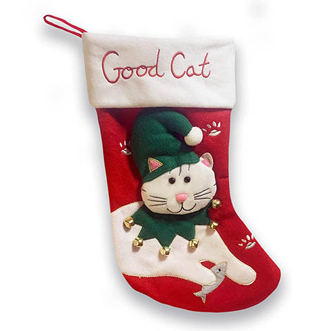 Good Cat Christmas Stocking with Bells