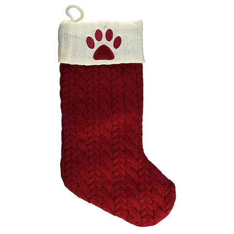 Paw Print Cable Knit Cat Christmas Stocking