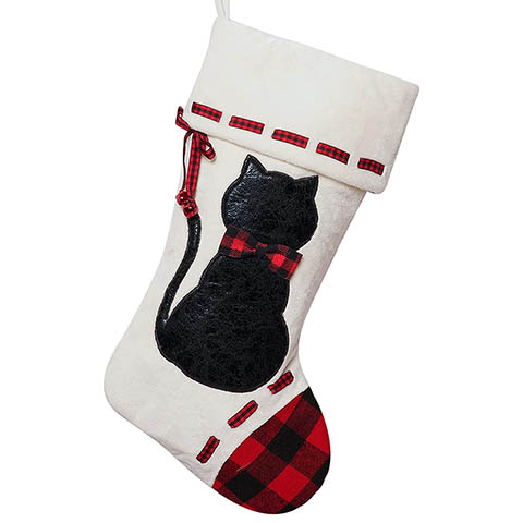 Tartan Cat Embroidered Cat Christmas Stocking