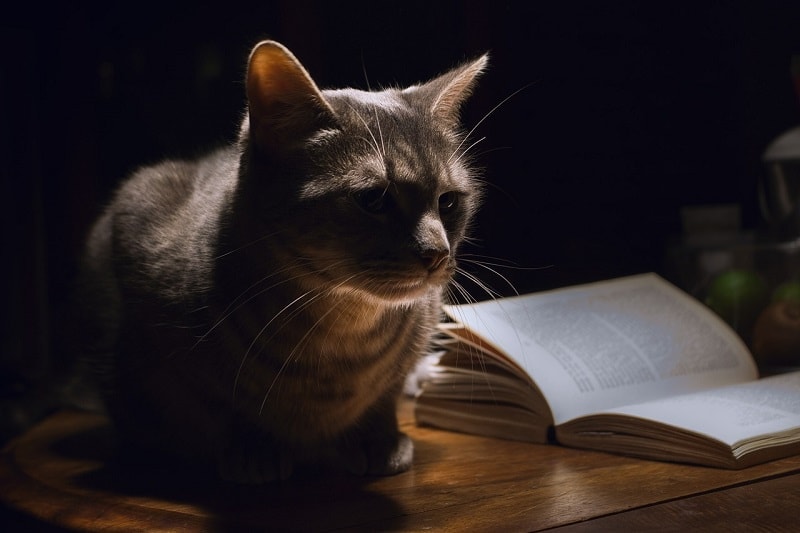 cat on a table at night