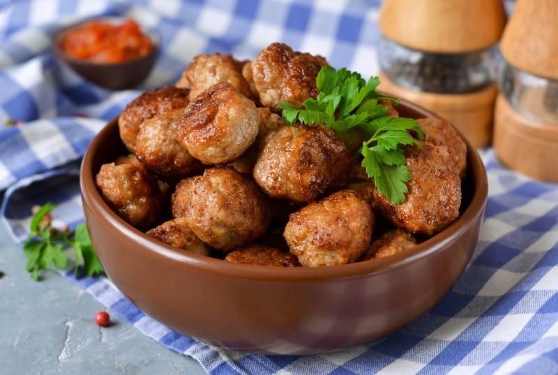 meatballs on brown bowl