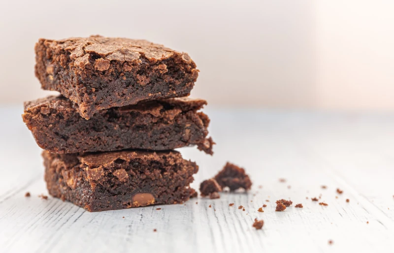close up of a stack of brownies