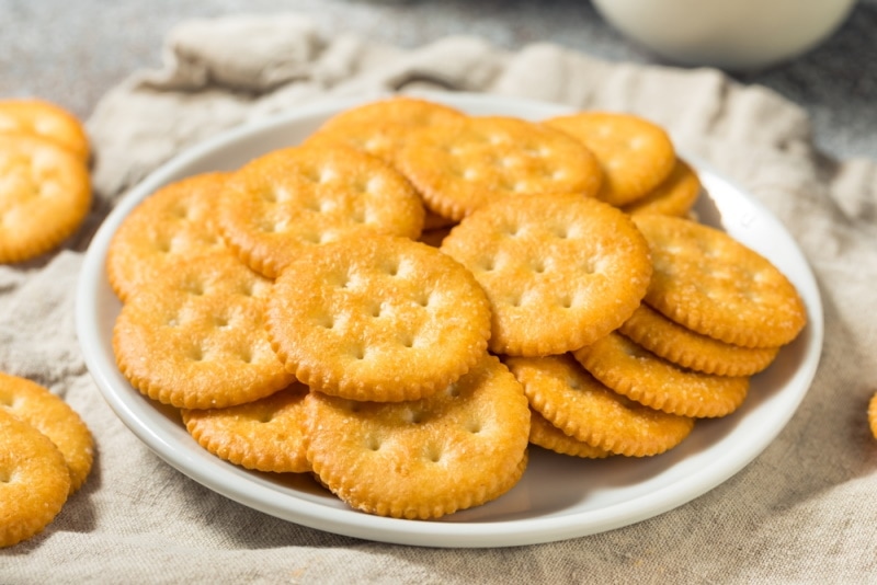 round crackers in white plate