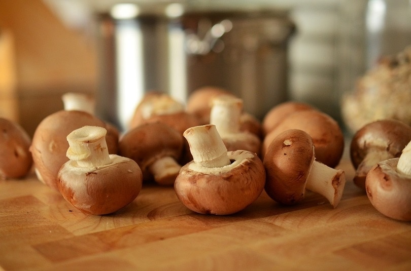 mushrooms on wooden table