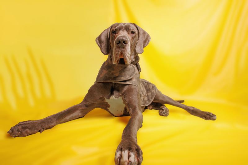 Chocolate Great Dane Dog lying on the floor