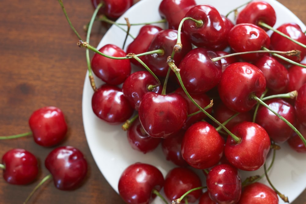 Fresh cherries fruit on plate