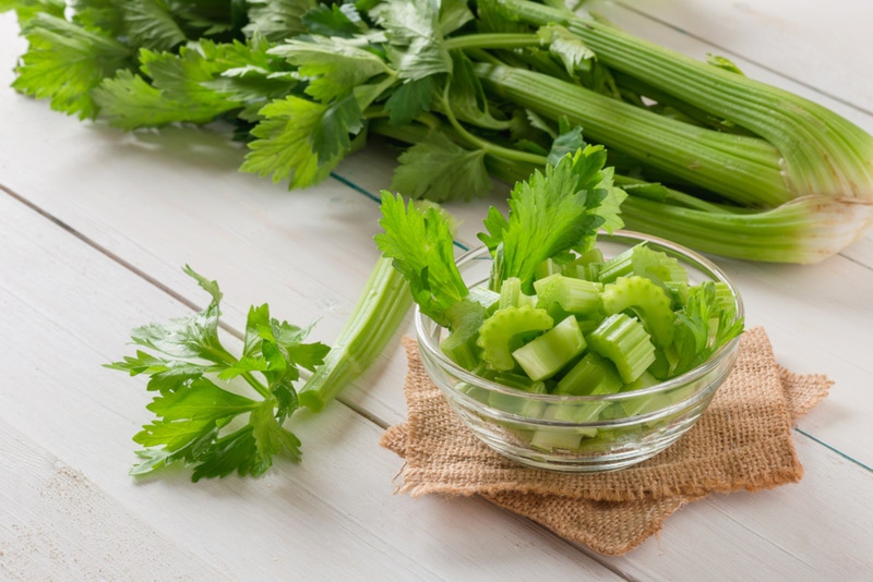 celery on wooden table