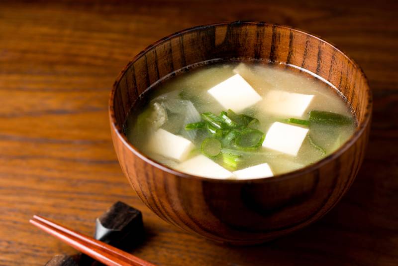 miso soup on wooden table