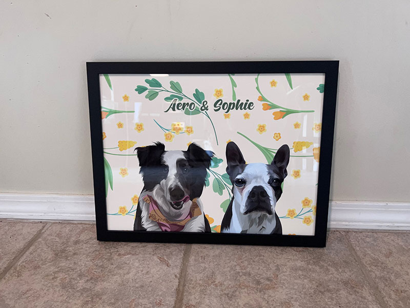 personalized pet portrait of aero and sophie