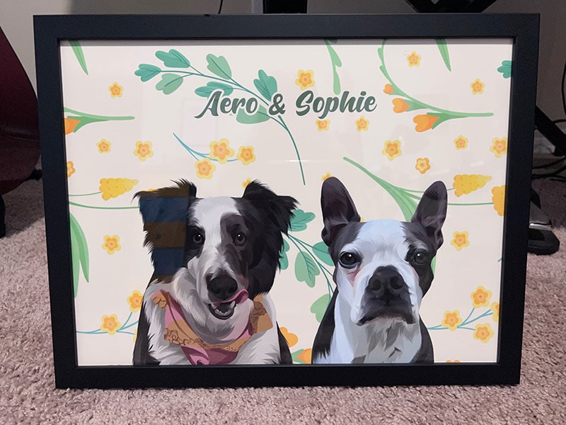 purr & mutt personailzed pet portrait of aero and sophie