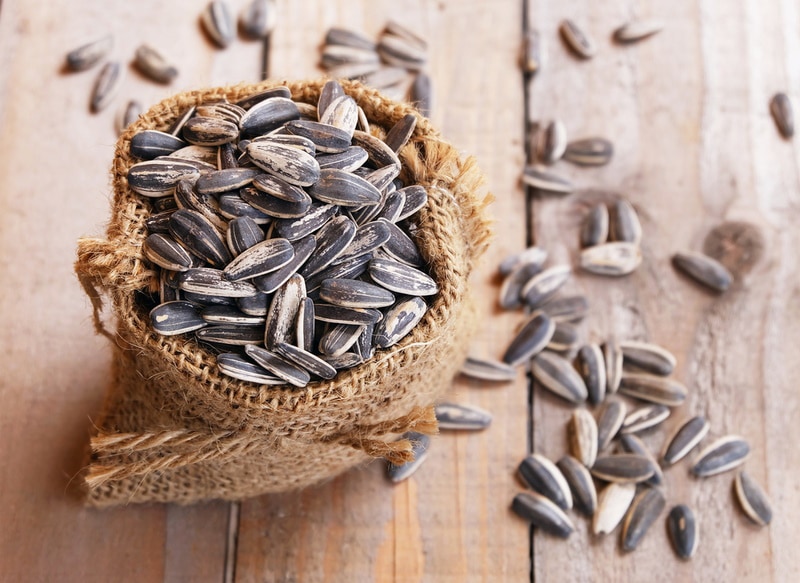 sunflower seeds in wooden table