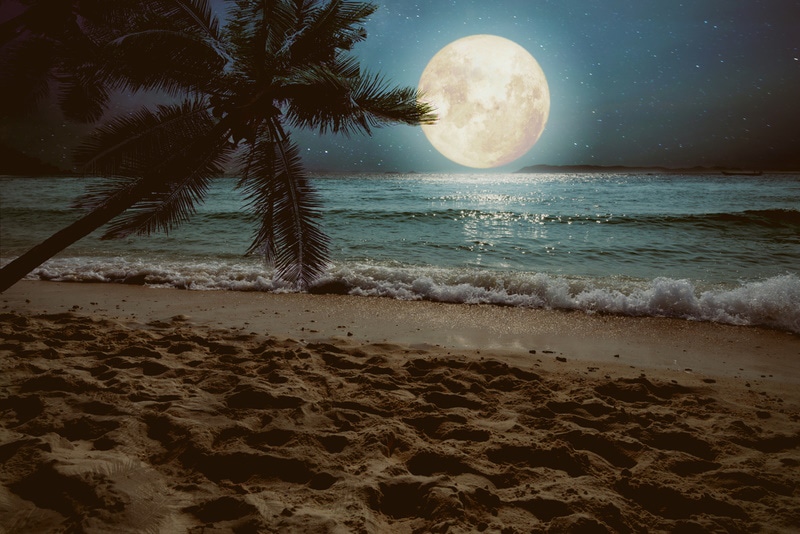 full moon in tropical beach