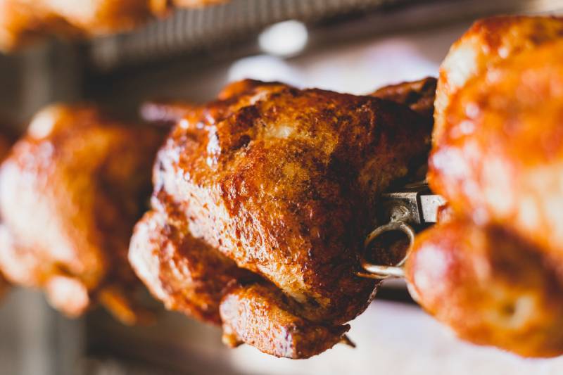 Chicken roasted on rotisserie