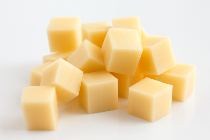 a stack of cheese cubes