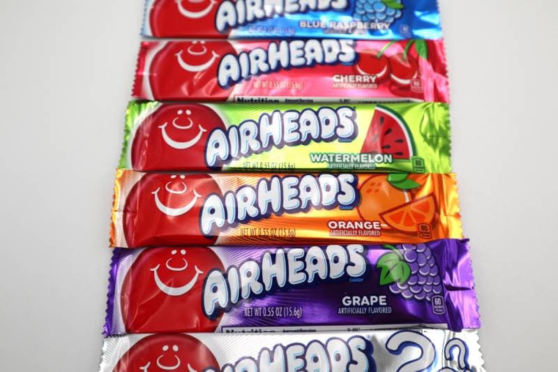 Airheads candy bars assorted flavors packets on white background