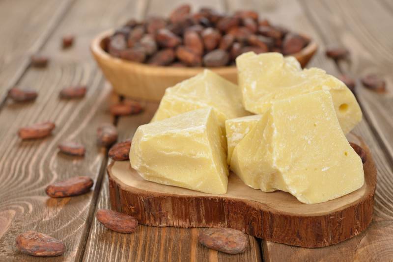 natural cocoa butter on a brown background