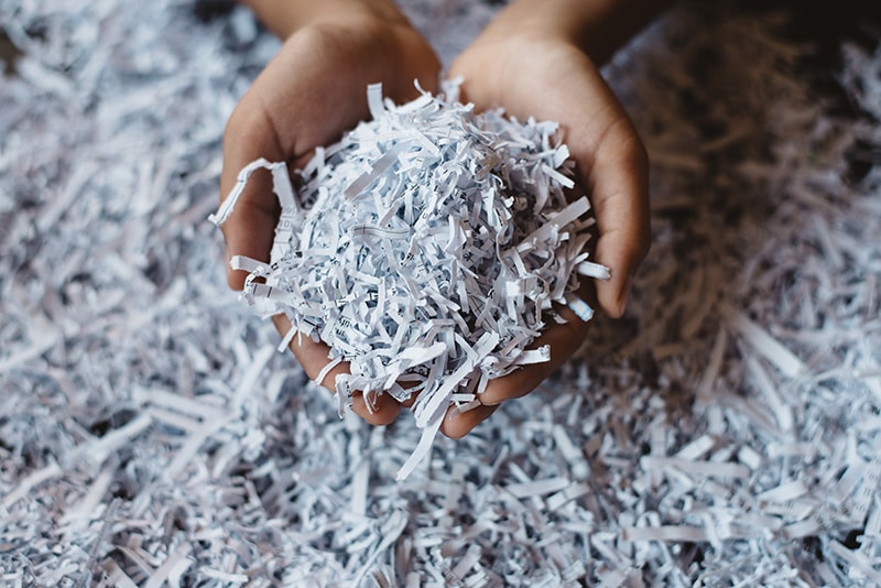hand showing heap of shredded paper