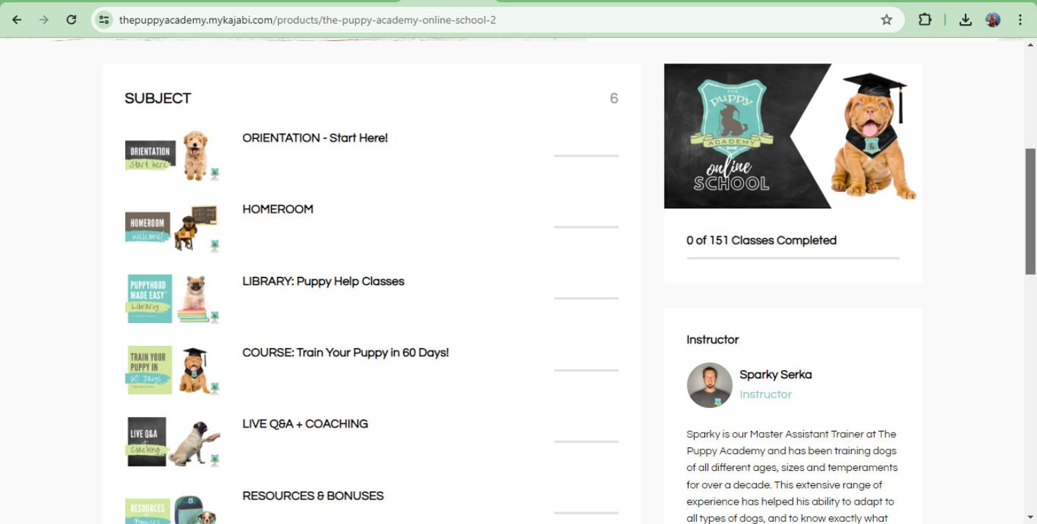 The Puppy Academy Online School - subjects